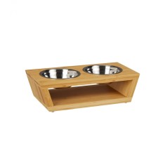 Set doua boluri inox pentru animale, suport bambus