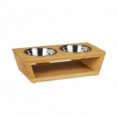 Set doua boluri inox pentru animale, suport bambus