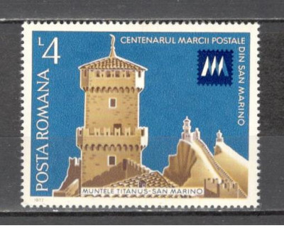 Romania.1977 100 ani marca postala din San Marino DR.397 foto