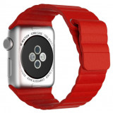 Cumpara ieftin Curea iUni compatibila cu Apple Watch 1/2/3/4/5/6/7, 44mm, Leather Loop, Piele, Red