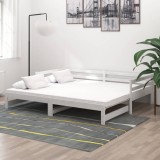 Gossi pat extensibil de zi, alb, 2x(90x200) cm, lemn masiv de pin
