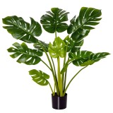HOMCOM plante artificiale 110 cm Monstera artificială plante de interior și exterior &icirc;n ghiveci copac artificial plantă decorativă plantă de birou ghi