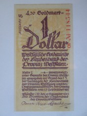 Rara! Germania 4,20 Goldmark 1 Dollar 1923 UNC Westfalia Munster,emis.B,serie 01 foto