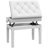 HOMCOM Banc de pian, banc de clape reglabil &icirc;n &icirc;nalțime din lemn masiv, compartiment de depozitare, 55 x 33 x 48-58 cm alb | Aosom Romania