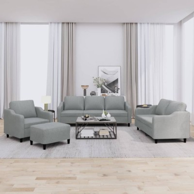 vidaXL Set de canapele cu perne, 4 piese, gri deschis, textil foto