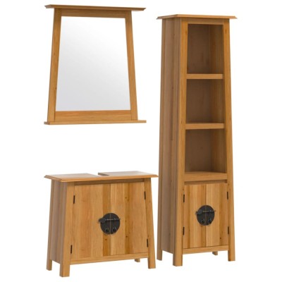 Set mobilier de baie, 3 piese, lemn masiv de pin foto