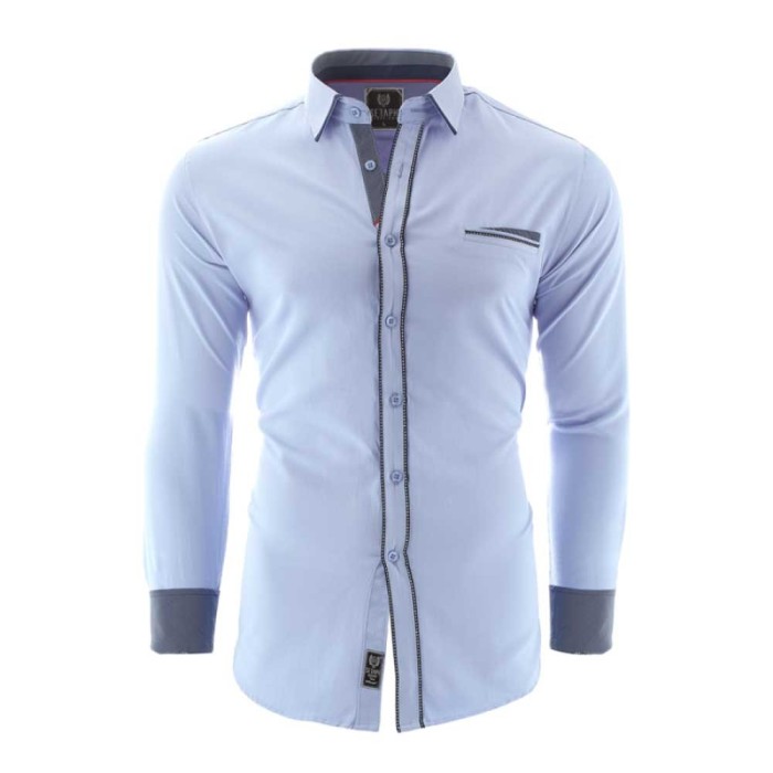 Camasa pentru barbati bleu slim fit elastica casual cu guler catania Camasa pentru barbati bleu slim fit elastica casual cu guler catania