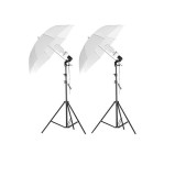 Cumpara ieftin Kit lumina continua foto-video cu 2x stativ 190cm+2x umbrela difuzie 84cm+2x suport stativ si bec 125W