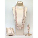 Cumpara ieftin Set Bijuterii Aur Roz cu Morganit si Perle Naturale, Colier Bratara Cercei Argint 925 Placat, Cadou Lux Made in Italy