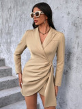 Rochie mini, petrecuta, stil blazer, crem, dama