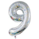Balon Petrecere din Folie Argintie Holografica Nr.9 - 82cm, CMCLASS