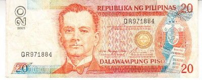 M1 - Bancnota foarte veche - Filipine / Pilipinas - 20 piso - 2003 foto