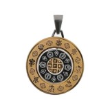 Medalion, amuleta feng shui cu cele 8 simboluri tibetane, 12 zodii si silaba