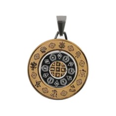Medalion, amuleta feng shui cu cele 8 simboluri tibetane, 12 zodii si silaba