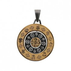 Medalion, amuleta rotativa 8 simboluri tibetane, 12 zodii si silaba HRIH