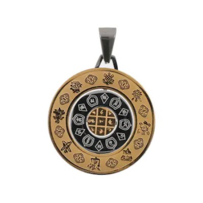 Medalion, amuleta feng shui cu cele 8 simboluri tibetane, 12 zodii si silaba foto
