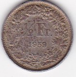 ELVETIA 1/2 FRANC 1959, Europa, Argint