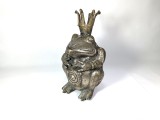 Sculptura bronz placata argint, printul broscoi, talisman noroc