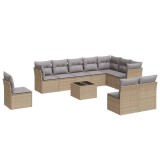 Set canapele de gradina cu perne, 11 piese, bej, poliratan