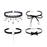 Set 4 Coliere Choker Negre Elegante Ajustabile cu Zirconiu - Coliere Fashion Damă