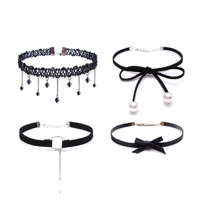 Set 4 colier choker elegant, stiluri multiple, negru