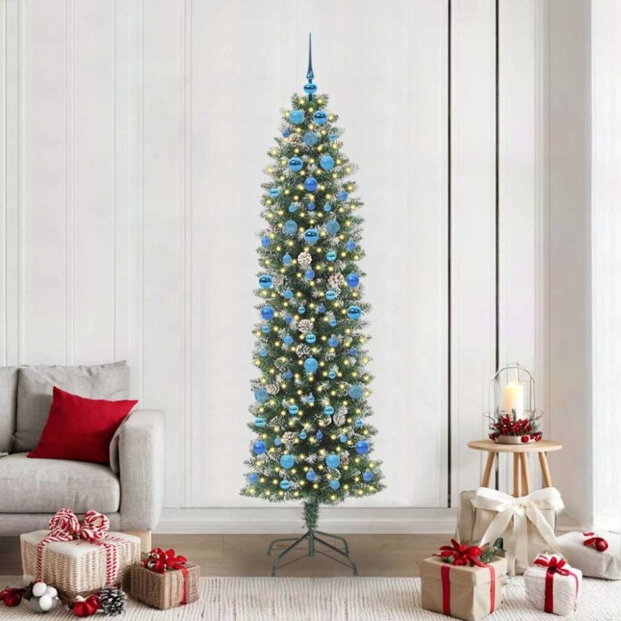 vidaXL Copac Artificial Slăb de Crăciun cu 300 LED Verde și alb 210 cm 3395312