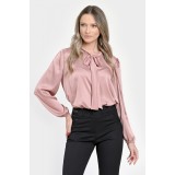 Bluza Dama din Satin, Eleganta cu Funda, Roz V301 - M