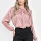 Bluza Dama din Satin, Eleganta cu Funda, Roz V301 - XL