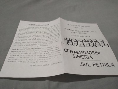 PROGRAM MECI CFR MARSIM SIMERIA-JIUL PETRILA 1995-1996 foto
