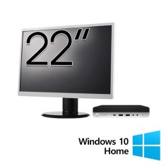 Pachet PC Refurbished HP ProDesk 600 G4 Mini, Intel Core i5-8500T 2.10 - 3.50GHz, 8GB DDR4, 256GB SSD + Monitor 22 Inch + Windows 10 Home NewTechnolog