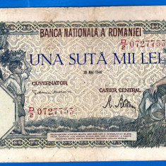 (55) BANCNOTA ROMANIA - 100.000 LEI 1946 (28 MAI 1946), FILIGRAN ORIZONTAL