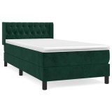 Cumpara ieftin Pat box spring cu saltea, verde inchis, 90x190 cm, catifea
