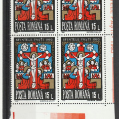 Romania ,Paste 1992 bloc de 4 cu eroare cruce la T din Paste ,nr lista 1278.