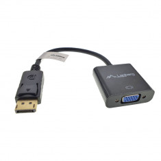 Cablu cu adaptor, Lanberg 40865, DisplayPort tata la VGA mama, lungime 20 cm, rezolutie Full HD 1080p la 60Hz, negru