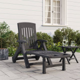 Șezlong Pliabil cu Roți vidaXL, Antracit, PP, Spătar Reglabil, Mobilier Grădină, 160-200cm