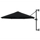 Umbrelă de soare de perete cu st&acirc;lp metalic, negru, 300 cm, vidaXL