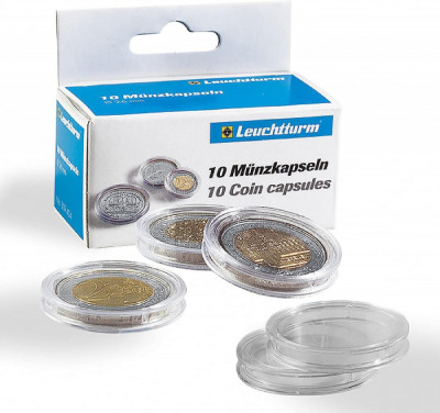 Set 10 capsule Leuchtturm pentru monede cu diametrul de 28 mm foto