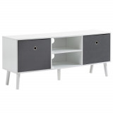 Mobilier pentru televizoare cu 2 rafturi deschise, Orificii pentru cabluri, MDF, 110x29x46,5cm Alb, Gri HOMCOM | Aosom RO