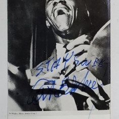 ART BLAKEY ( 1919-1990 ) , BATERIST AMERICAN DE JAZZ , FOTOGRAFIE CU DEDICATIE OLOGRAFA , ANII ' 70