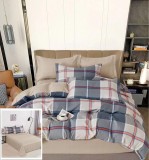 Cumpara ieftin Lenjerie Pat Ilina Sf037, Bumbac, 4 Piese, Fara Elastic, Albastru, Gri