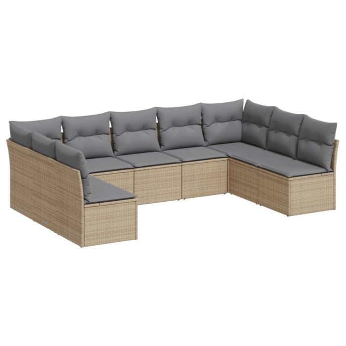 Set canapele de gradina, 9 piese, cu perne, bej, poliratan