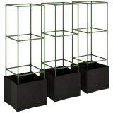 Outsunny Set de 3 colivii pătrate pentru roșii cu saci de cultivare de 51,2 L, spalier pentru flori, legume, plante cățărătoare, verde | Aosom Romania