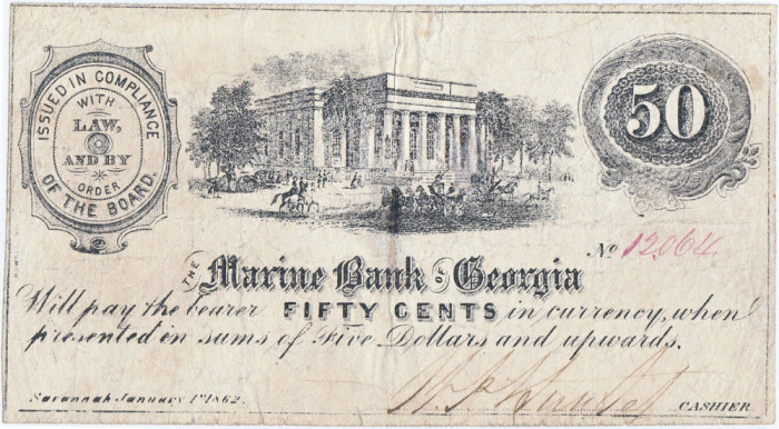 1862 (January 1), 50 Cents (GA-295-G36) - Savannah, Georgia - SUA