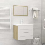 Set mobilier baie, 2 piese, alb și stejar Sonoma, lemn compozit
