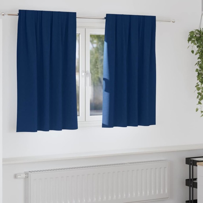 Perdele cu perdele 2 pcs Albastru &icirc;nchis 140 x 140 cm Poliester