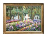 Cumpara ieftin Tablou celebru pictat manual inramat, Gradina din Giverny, 80x60cm ulei pe panza, reproducere Claude Monet