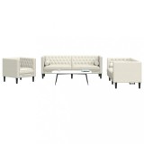 VidaXL Set canapele Chesterfield cu perne rulou 3 piese, crem, catifea