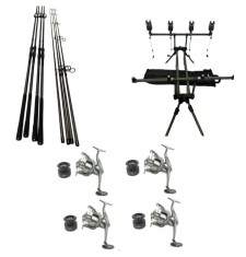 Set Pescuit, 4 Lansete 3, 90 din 2 segm, 4 Mulinete 8000, Rod Pod, Senzori