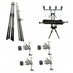 Set Pescuit, 4 Lansete 3, 90 din 2 segm, 4 Mulinete 8000, Rod Pod, Senzori