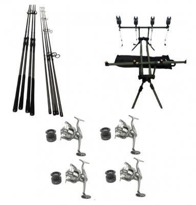 Set Pescuit, 4 Lansete 3, 90 din 2 segm, 4 Mulinete 8000, Rod Pod, Senzori foto